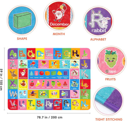 Kids Play Rug Mat Playmat with Colorful Pattern, Playtime Collection ABC Alphabet, Seasons, Months, Fruit and Shapes Educational Area Rug for Kids Playroom Bedrooms, 78.7 X 59 Inch