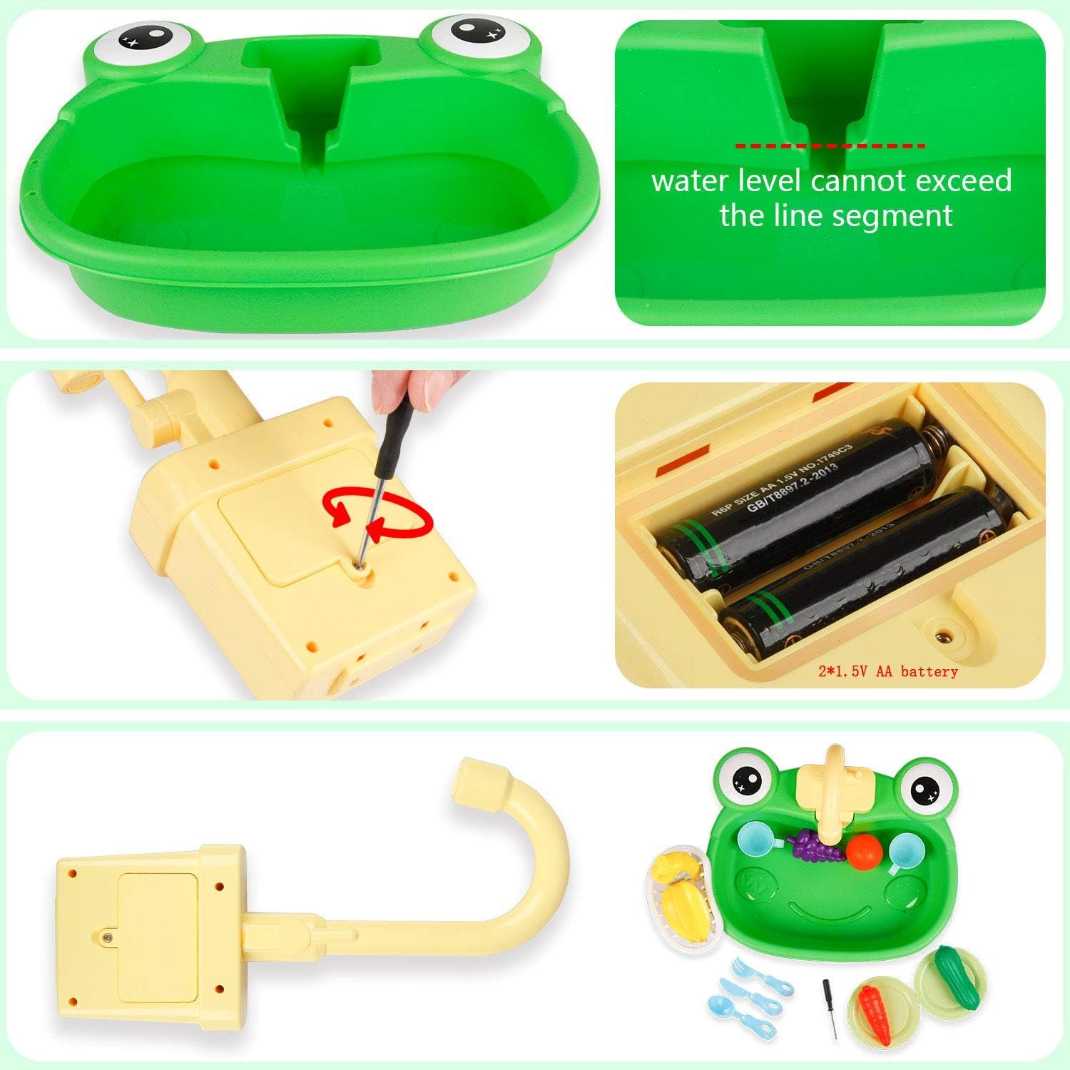 Play Kitchen Sink Toy, Water Toys for Kids with Electronic Dishwasher, Pretend Play Utensils Accessories and Play Cutting Food for Boys and Girls (Cute Frog)