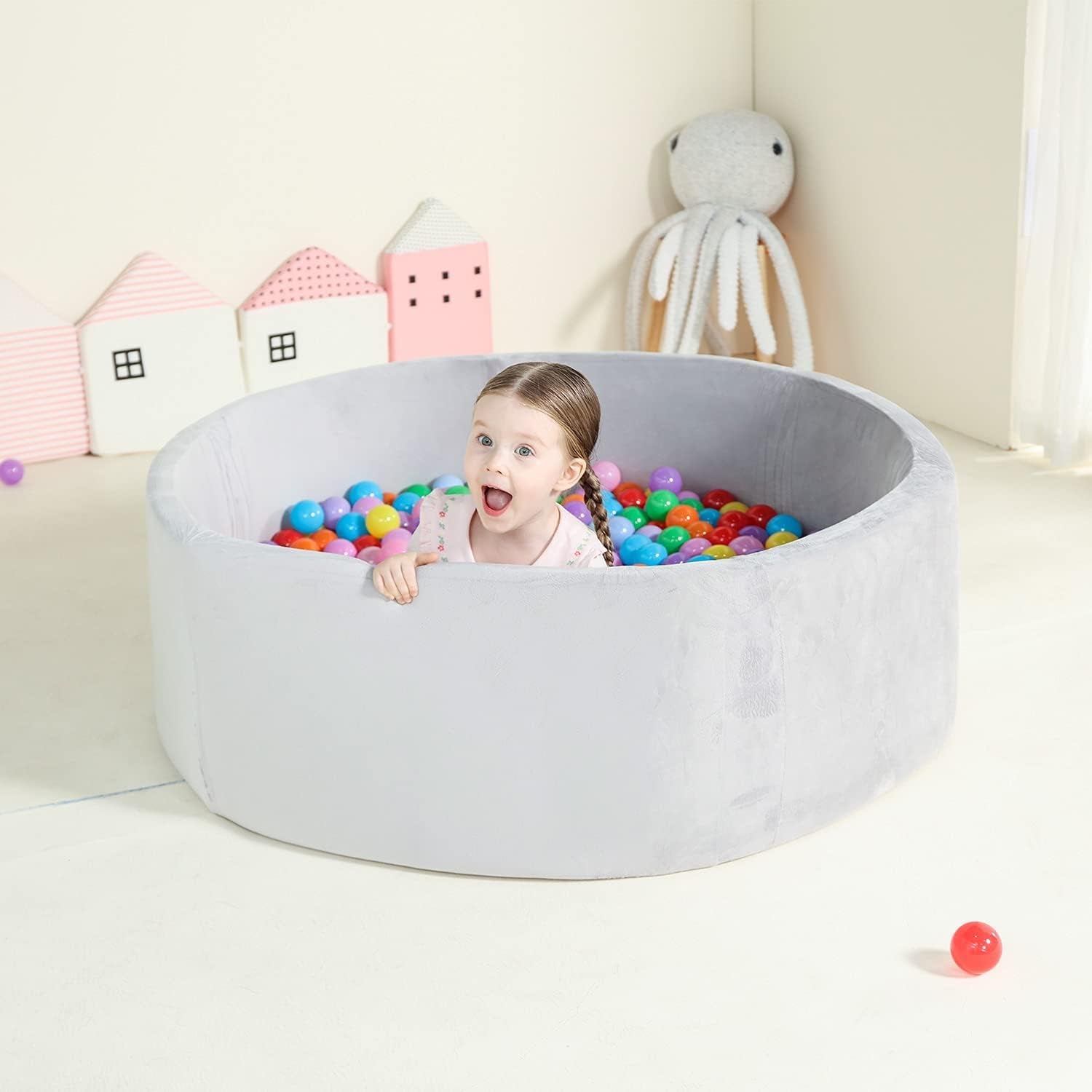 Extra Large Foam Ball Pit for Toddlers, 47X14 Inch Soft Baby Ball Pit with Washable Velvet Cover (Balls Not Included)-Grey