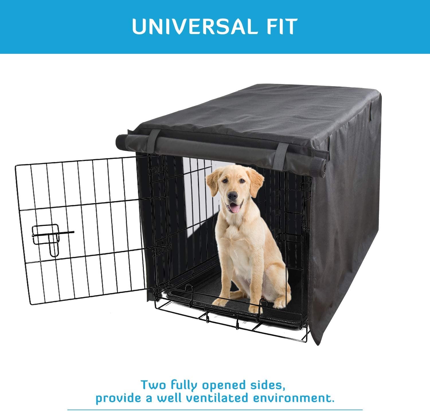 Dog Crate Cover 42 Inch Dog Kennel Cover for Large Dog, Heavy Duty Oxford Fabric,With Double Door, Pockets and Mesh Window (43L X 29W X 30H,Black)