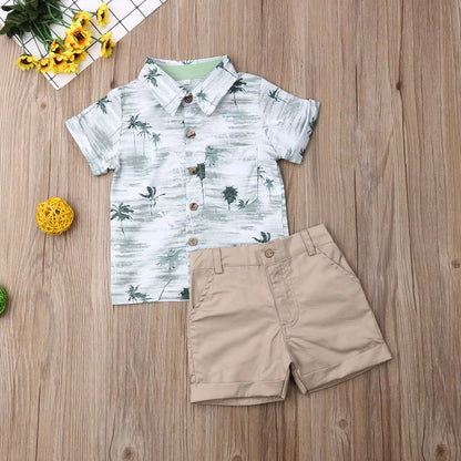 1-6Y Kids Boy Clothes Set Summer Short Sleeve Print Shirt Tops Shorts Pant Bottom 2PCS Beach Holiday Children Clothes