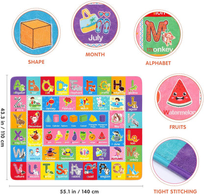 Baby Carpet Baby Playmat Educational Area Rug Kids Alphabets ABC, Words and Shapes Learning Area Rug Carpet Kids Play Rug for Bedroom Playroom, 55.1X43.3 in Baby Floor Mats Washable Kids Rug