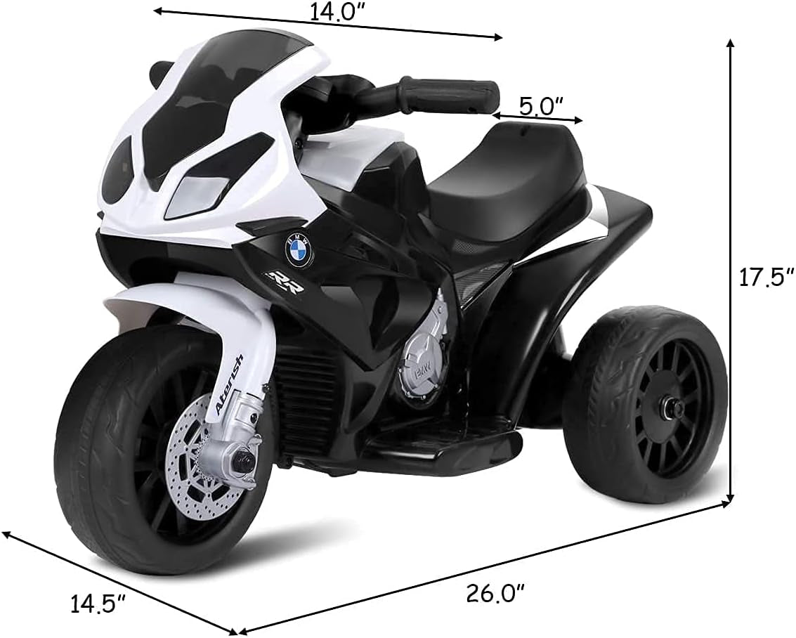 Kids Ride on Motorcycle, 3 Wheel Kids Motorcycle W/Training Wheels, Head Light, Music Mode & Cool Appearance, 6V Battery Powered Electric Ride on Motorcycle for Boys & Girls (Black)