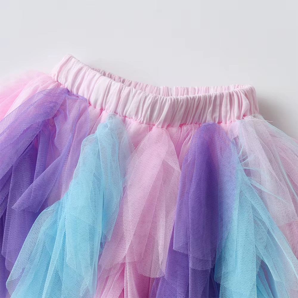 Girls Tutu Mesh Tulle Layered Skirts Kids Birthday Party Casual Performance Prom Princess Mini Skirt Children Clothes