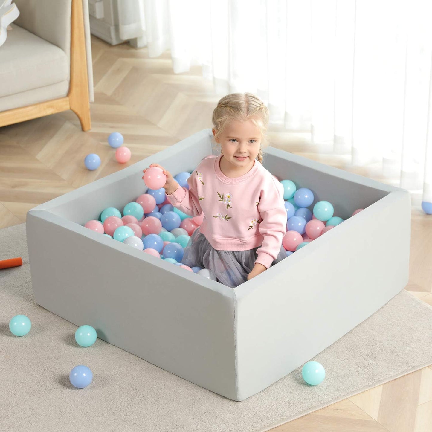 Ball Pit Kids Ball Pit Memory Foam Ball Pit Square Ball Pits for Toddlers Babies Ball Pit Balls NOT Included - Gray