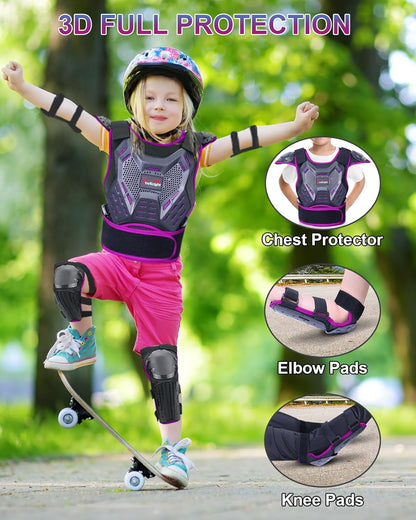 Kids Motorcycle Armor Suit Dirt Bike Gear Riding Protective Gear, Blue and Purple Bundle Sets