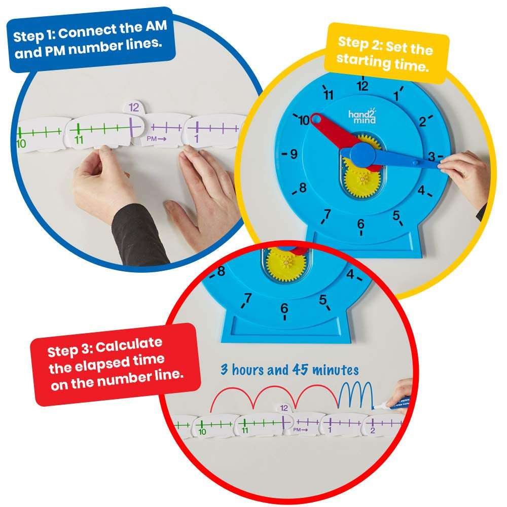 Advanced Numberline Clock for Kids Learning to Tell Time, Math Manipulatives for Telling Time, Analog Clock for Kids Learning, Learning to Tell Time Clock, Teacher Supplies (25 Clocks)