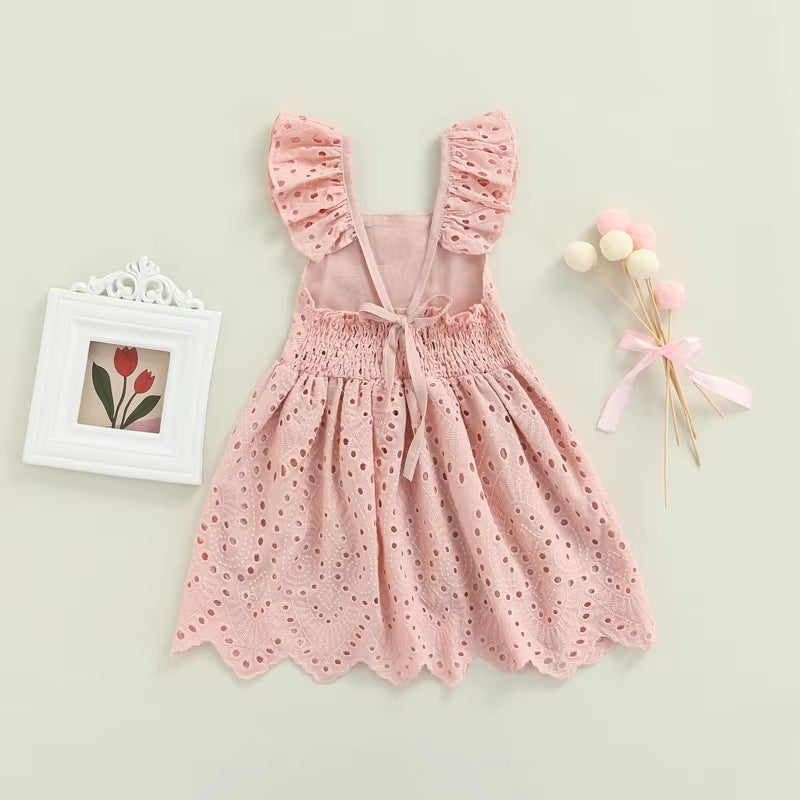 1-5Y Summer Kids Birthday Dresses for Girls Princess Ruffles Hollow Outfits Sleeveless Children Clothes Girls Dress Casual Wear