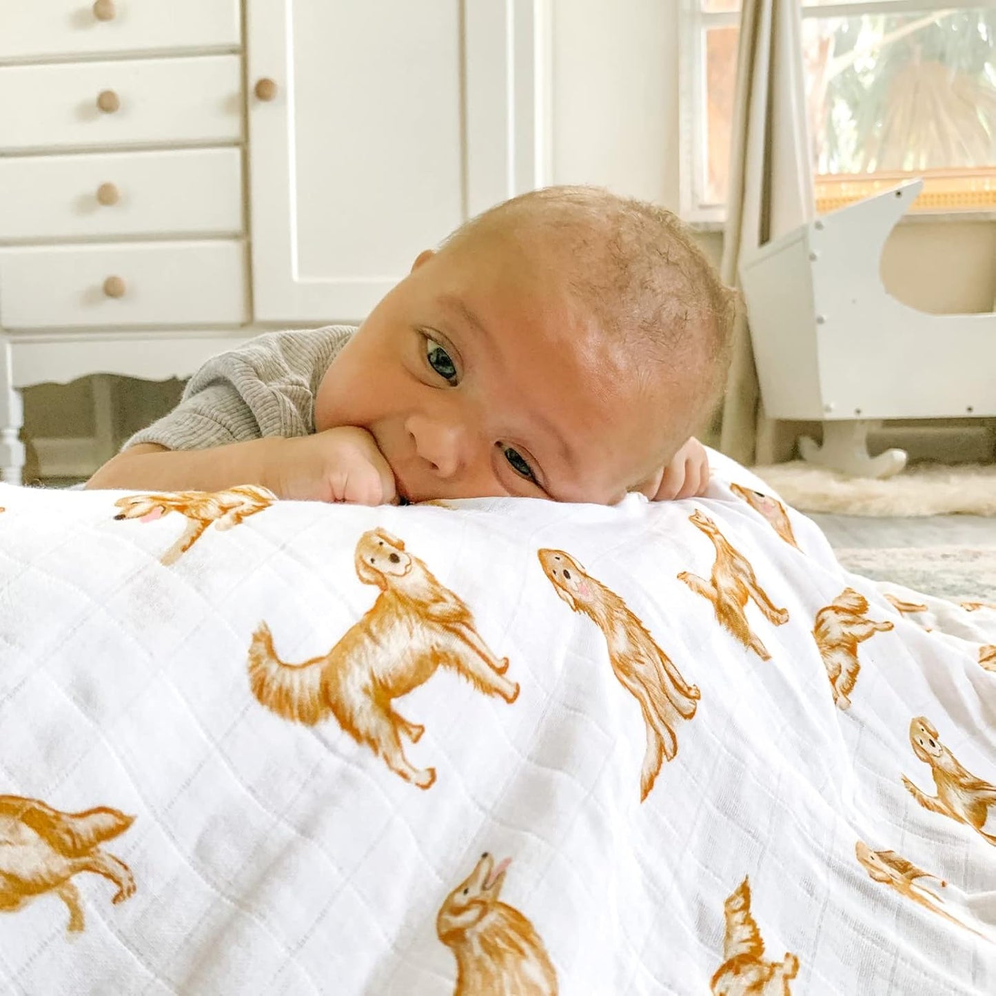 Baby Swaddle Blankets Dog, 70% Viscose from Bamboo and 30% Cotton Muslin Swaddle Blankets Boys Girls Swaddling Blanket Neutral for Newborn, Soft Large 47" X 47", Golden Retriever Dog