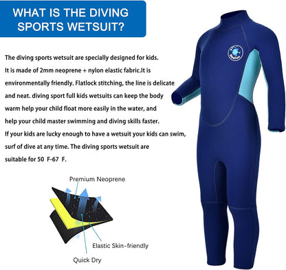 Kids Wetsuit for Girls Boys Toddler and Youth 3Mm Neoprene Child Full Wet Suits Warm in Cold Water Thermal Swimsuit Back Zip for Swimming Diving Jet Skiing Surfing