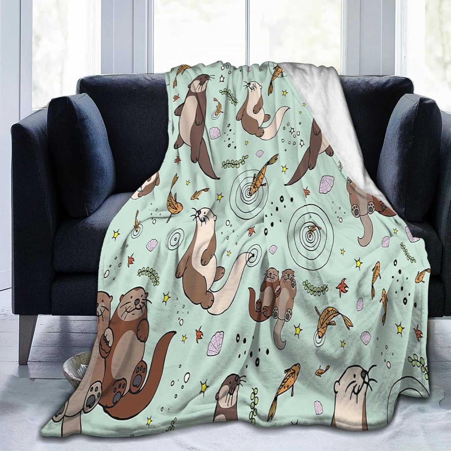 Sea Otters Throw Blanket for Couch,Soft Warm Throw Blanket Lightweight Warm Fuzzy Blanket for Bed Sofa Camping Travel