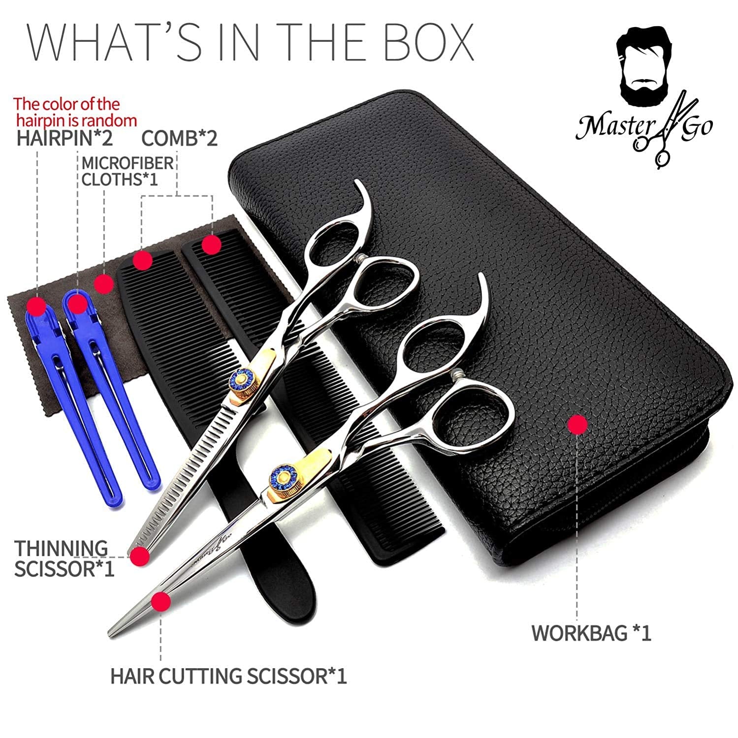 Professional Hair Cutting Scissors Kit 8 Pcs,Stainless Steel Barber Haircut Shears Thinning Scissors Hairdressing Set for Salon Home Use Man Woman Adults Kids (Blue)