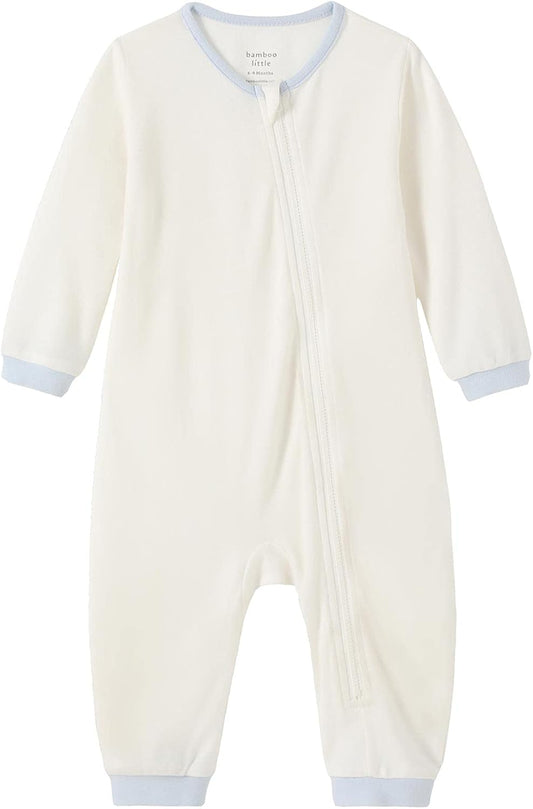 Soft Bamboo Baby Romper, Zipper Closure, 6-9 Months, White