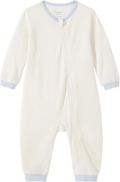 Soft Viscose Bamboo Baby Romper, Zipper Closure, 0-3 Months, White