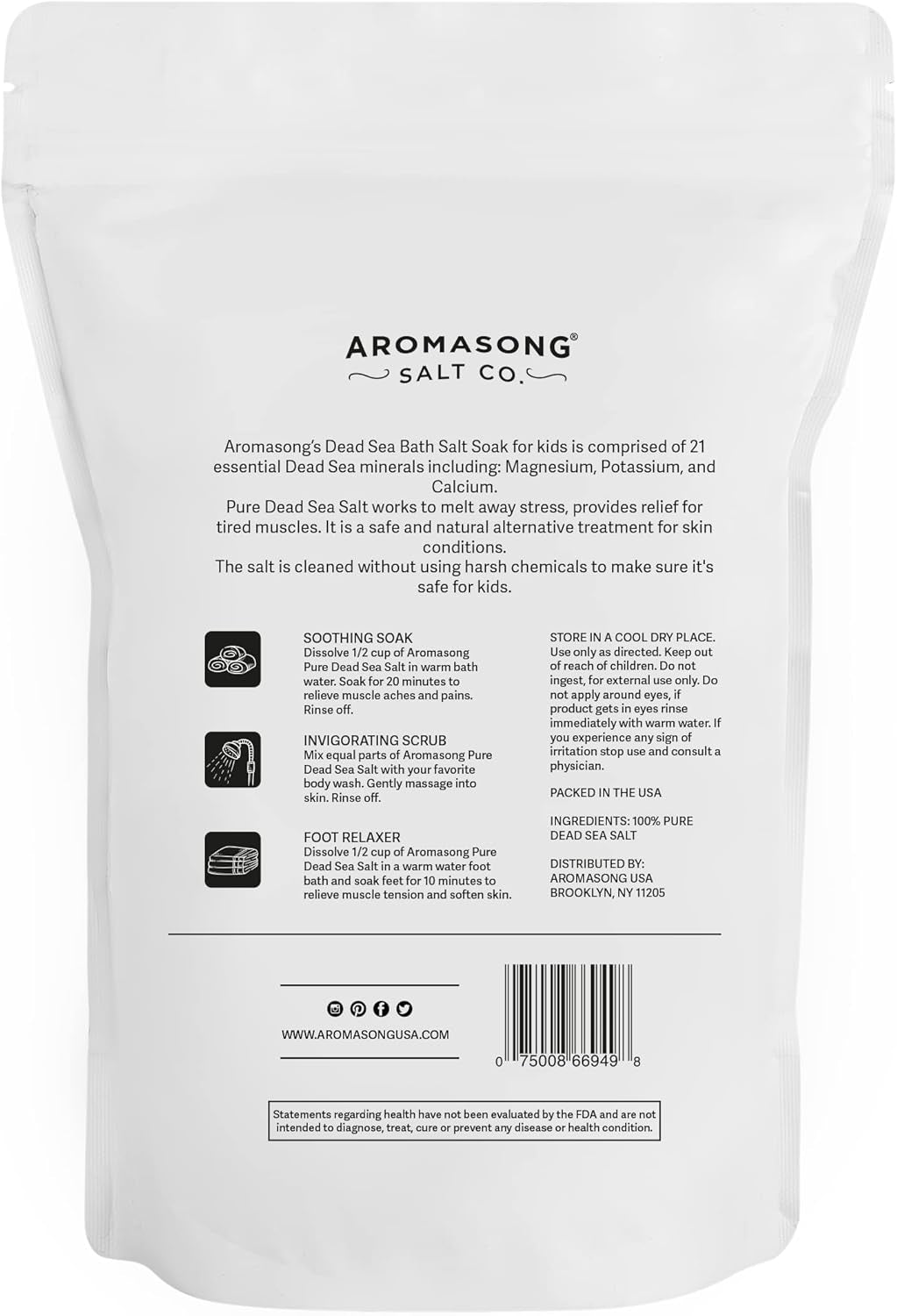 Dead Sea Salt for Kids Bath Soak, 4 Lbs. Fine Grain Large Bulk Resealable Pack, 100% Pure & Natural.