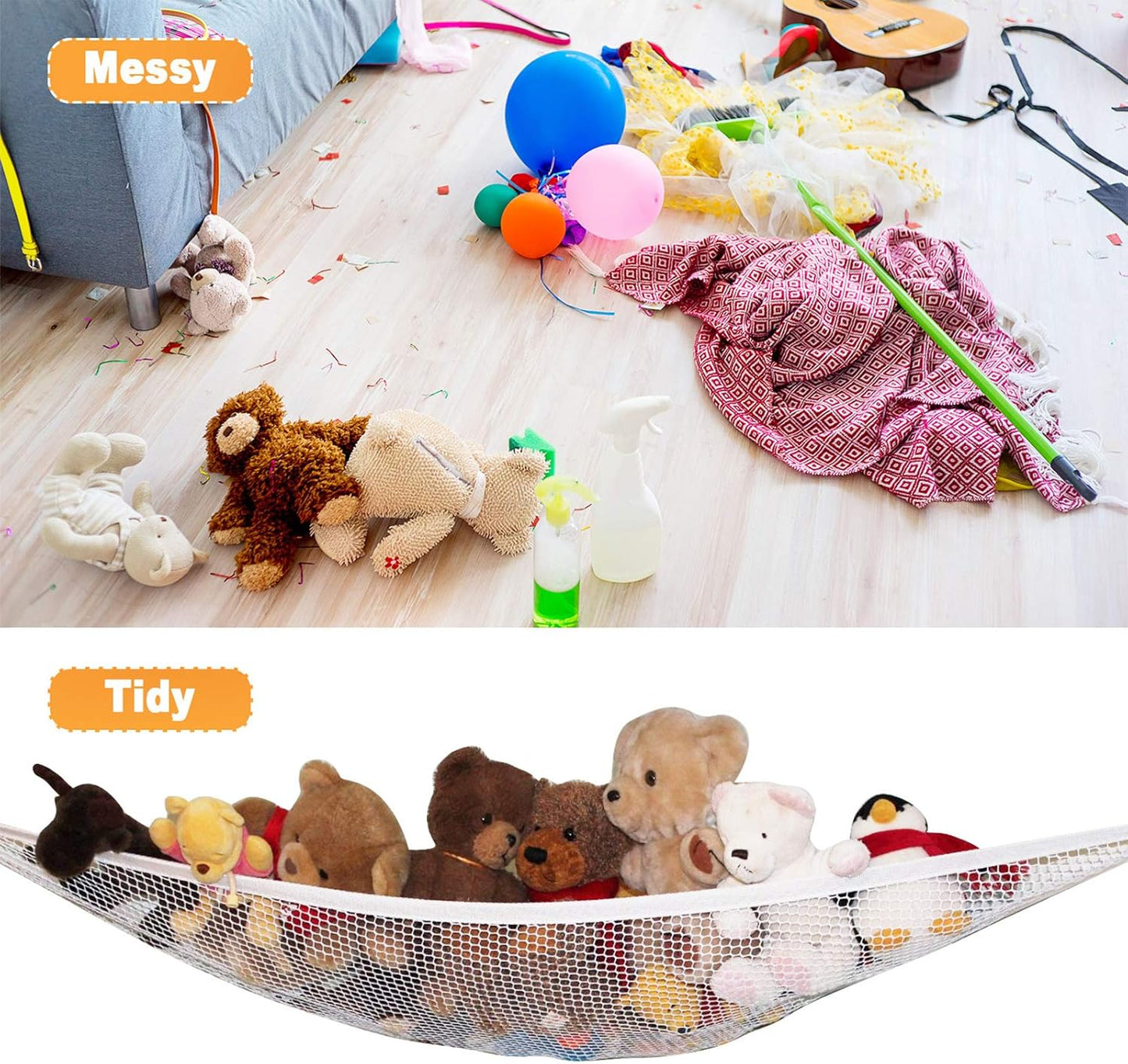 4 Pieces Stuffed Animal Hammocks Stuffed Toy Storage Hammock Nets Jumbo Wall Sling Corner Mesh Toy Organizer, Doll Hanging Net with Hooks for Bedroom Playroom Plush Toys, White