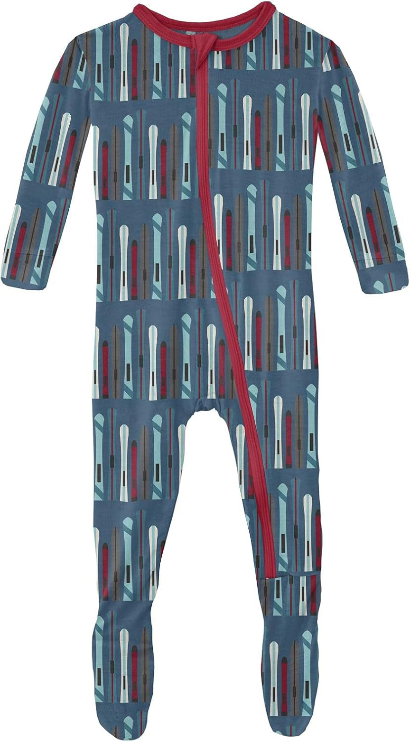 Kickee Print Footies with Zipper, Super Soft One-Piece Jammies, Vintage Seasons Winter Celebrations