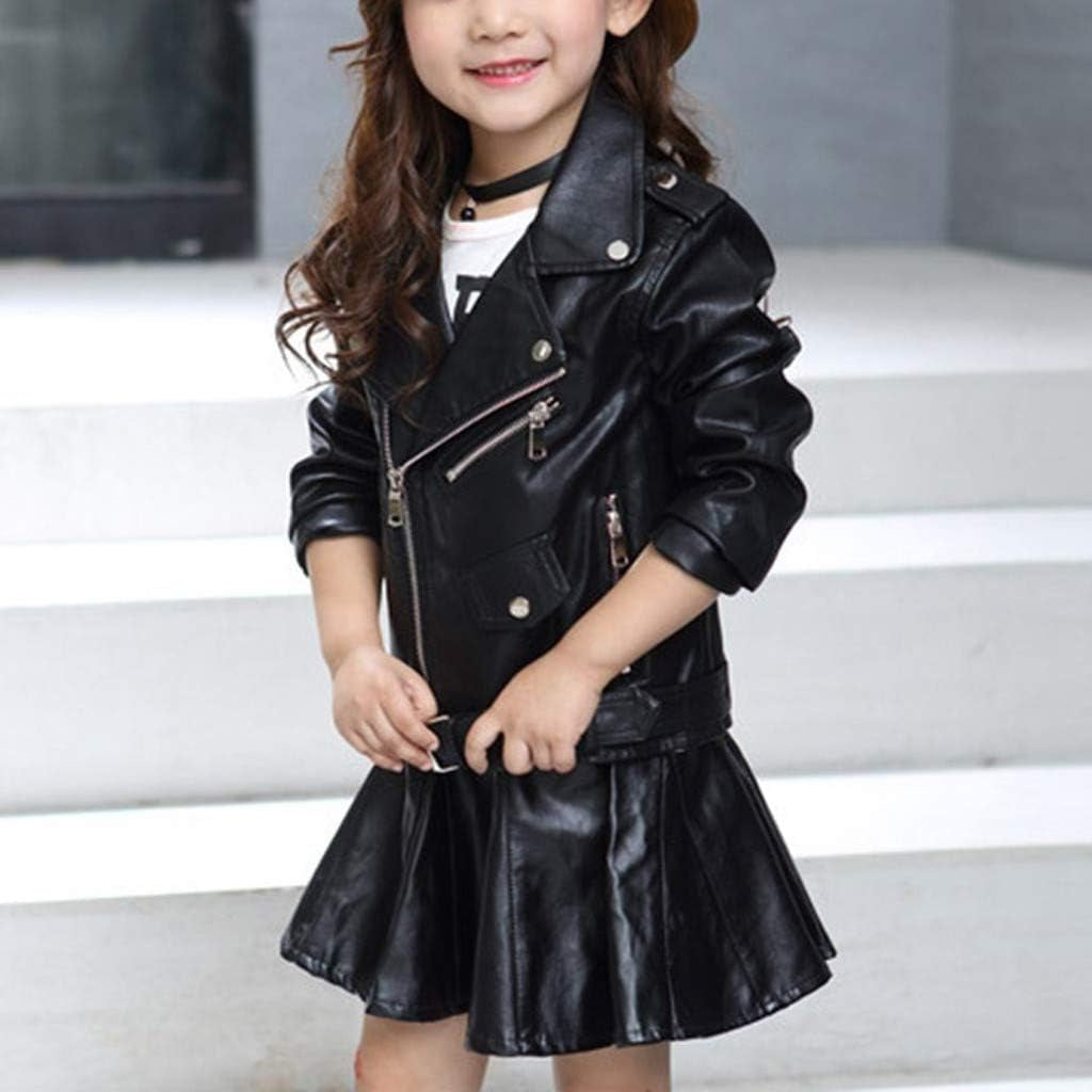 Child Boys Girls Autumn Cool Trench Leather Motorcycle Windbreaker Zipper Jacket Coat 3-13 Years