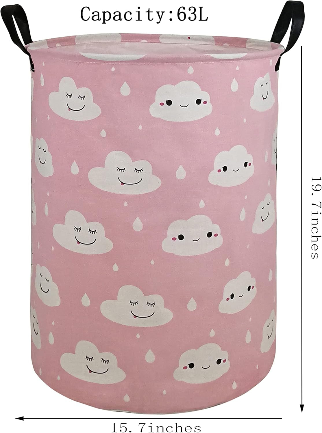 19.7 Inches Large Laundry Basket Waterproof round Cotton Linen Collapsible Storage Bin with Handles for Hamper Kids Room,Toy Storage(Pink Clouds)