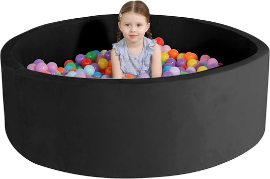 Extra Large Foam Ball Pit for Toddlers, 47X14 Inch Soft Baby Ball Pit with Washable Velvet Cover (Balls Not Included)- Black