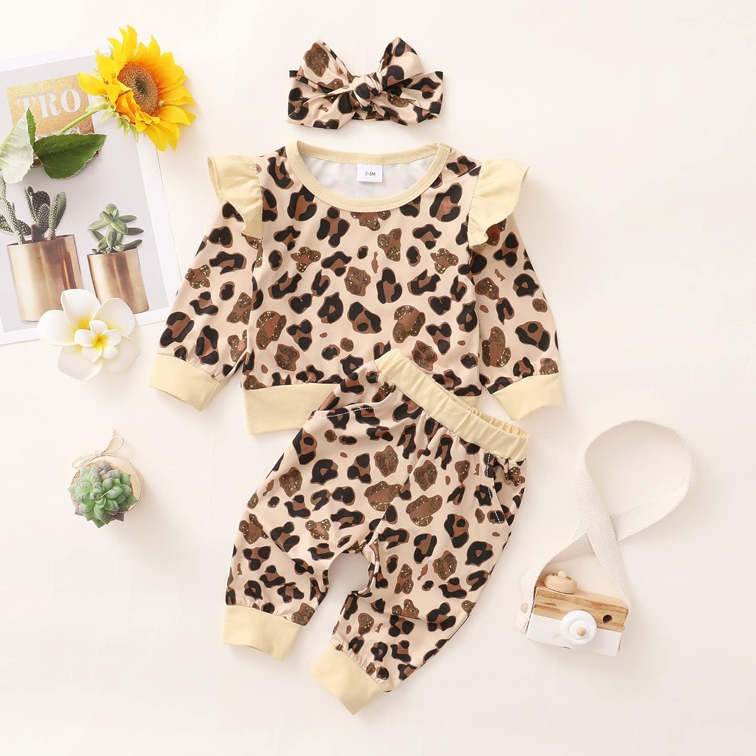 Infant Girl Clothes Outfits Fall Winter Baby Girl Gifts Sets Ruffle Long Sleeve Spring Fall Winter Baby Girl Clothes 3-6 Months Khaki