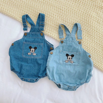 Cartoon Mickey Mouse Newborn Baby Romper Summer Boys Girls Cowboy Children Clothes Sleeveless Jumpsuit Sling Strap Infant Outfit