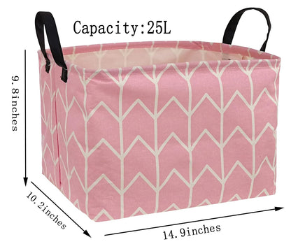 Pink Rectangular Storage Bin Shelf Basket Canvas Fabric Toy Box,Waterproof Coating Nursery Hamper with Handles,Gift Basket for Home,Office,Clothes,Books(Pink)