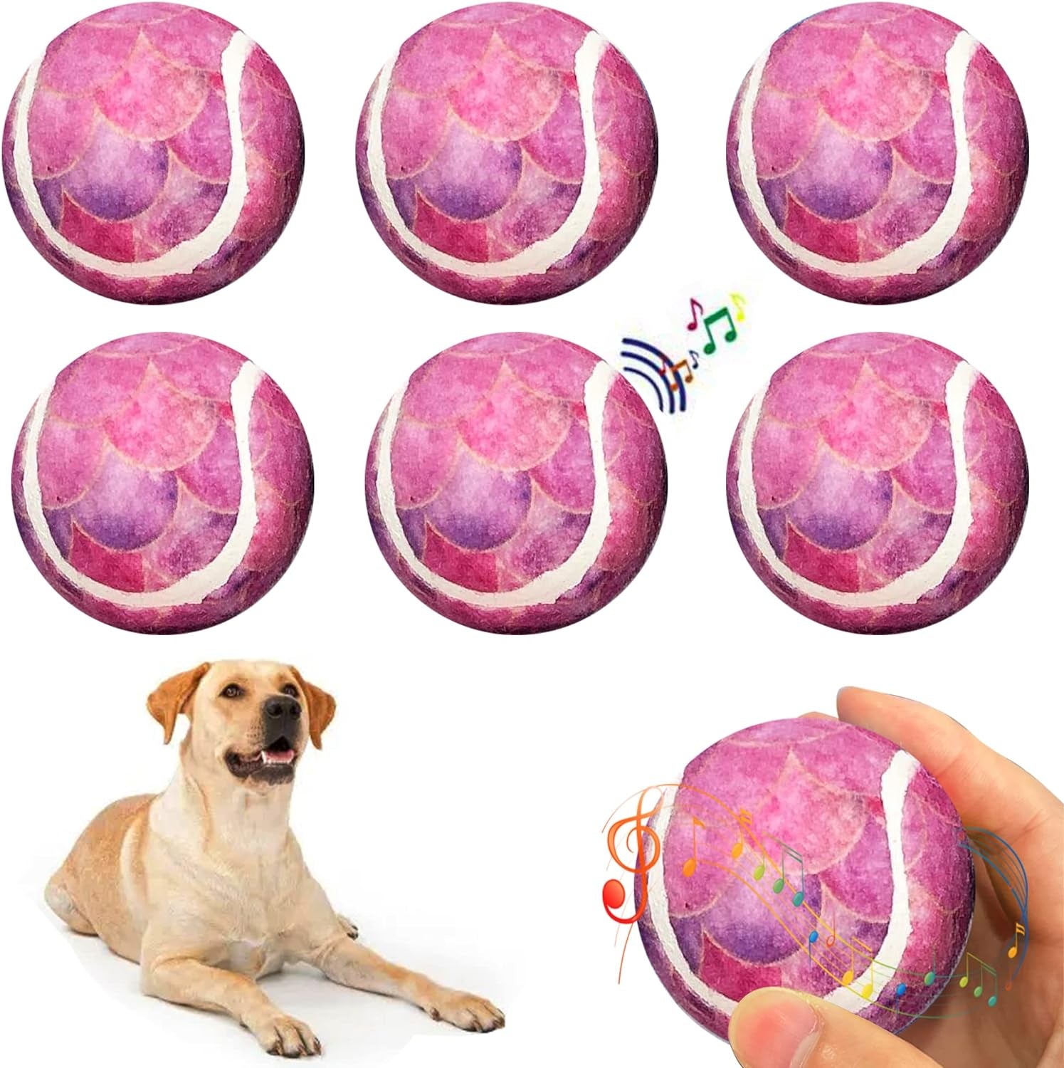 Tennis Balls for Dogs Funny Squeaky Dog Toys Chew Toys for Exercise and Training | 6 Pack Colorful Easy Catching Pet Dog Ball | 2.6" Pet Toys for Small Puppies Medium & Large Dogs