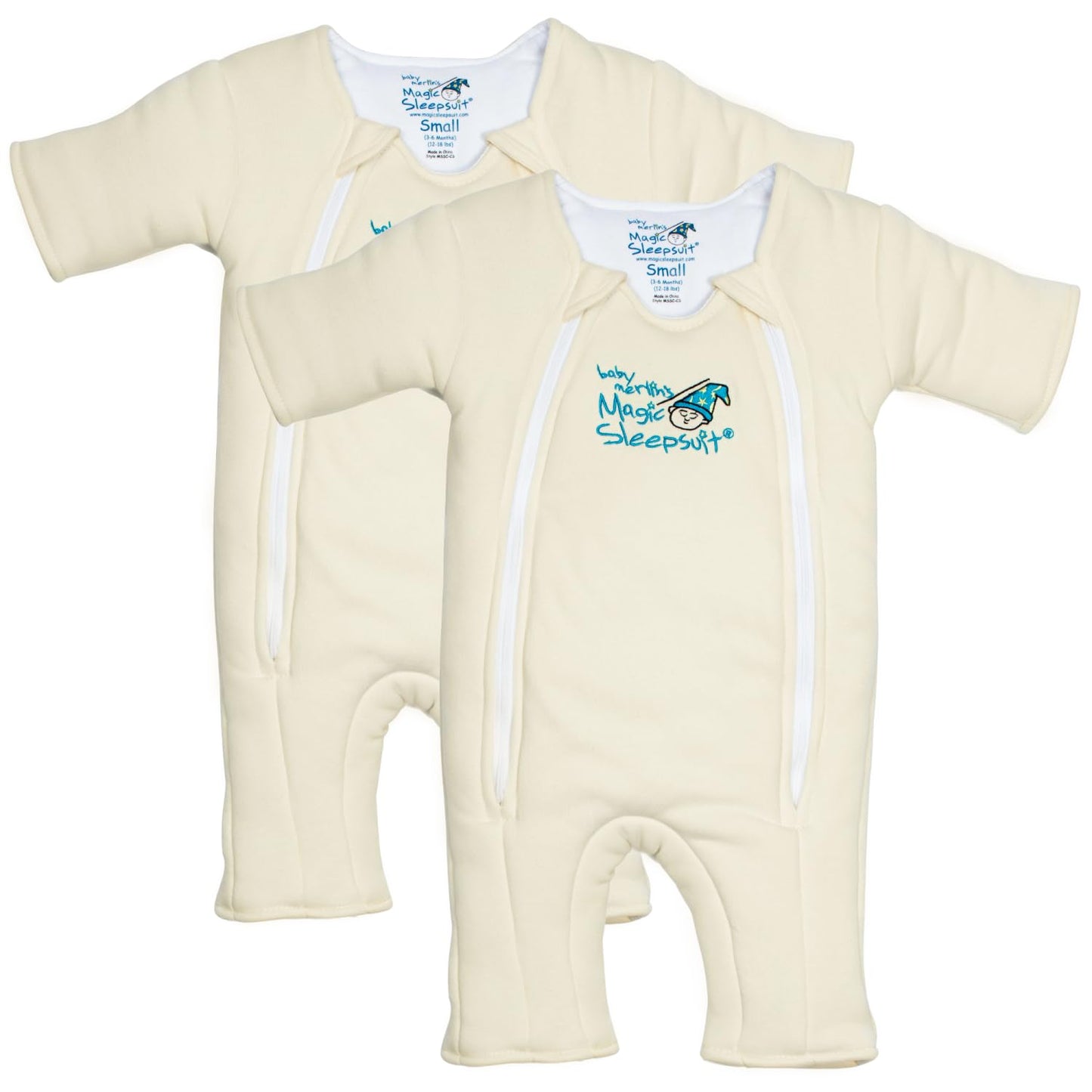 Baby Merlin'S 100% Cotton Baby Transition Swaddle - Baby Sleep Suit - Cream 2-Pack - 3-6 Months