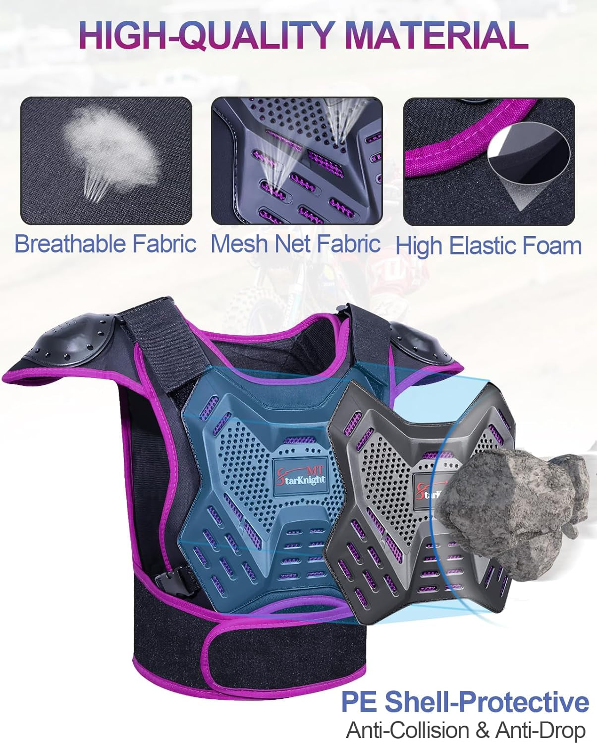 Kids Motorcycle Armor Suit Dirt Bike Gear Riding Protective Gear, Blue and Purple Bundle Sets