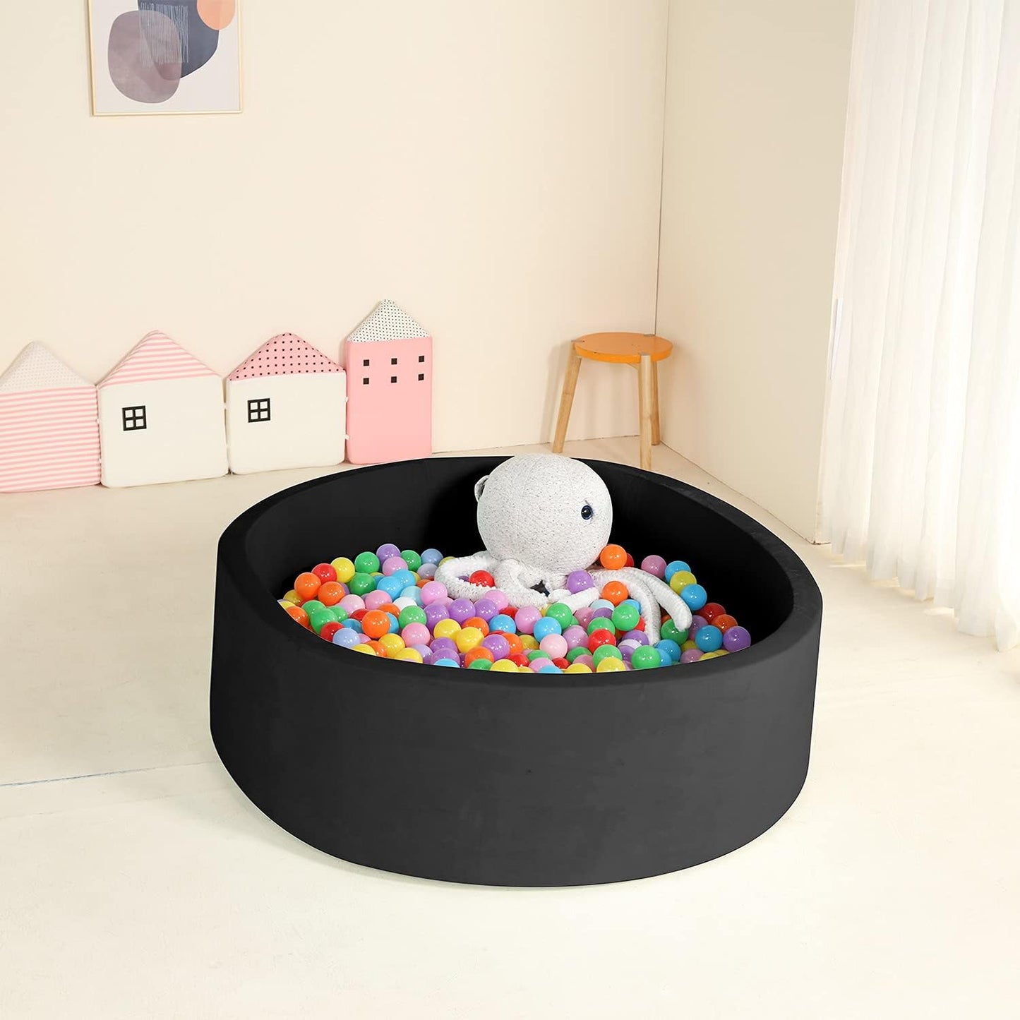 Extra Large Foam Ball Pit for Toddlers, 47X14 Inch Soft Baby Ball Pit with Washable Velvet Cover (Balls Not Included)- Black