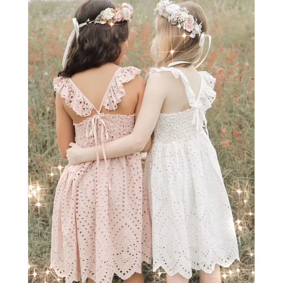 1-5Y Summer Kids Birthday Dresses for Girls Princess Ruffles Hollow Outfits Sleeveless Children Clothes Girls Dress Casual Wear