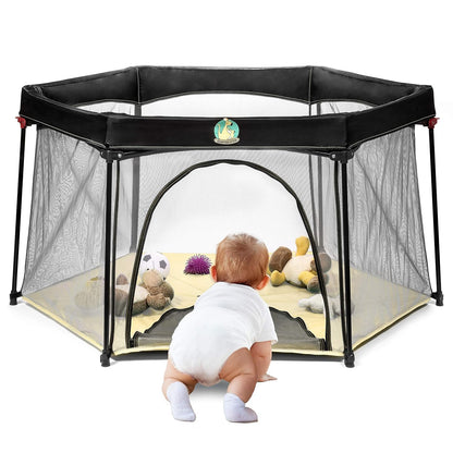 Portable Playard Play Pen with Carrying Case for Infants and Babies, Beige