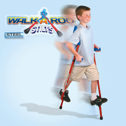 Adjustable Walkaroo Steel Stilts for Kids - Indoor/Outdoor Play, Exercise, Steel Stilts for Adults- up to 220 Lbs, Height Adjustable Walking Stilts, Kids Stilts -Red