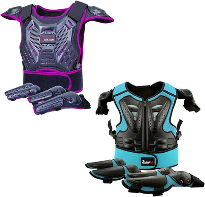 Kids Motorcycle Armor Suit Dirt Bike Gear Riding Protective Gear, Blue and Purple Bundle Sets