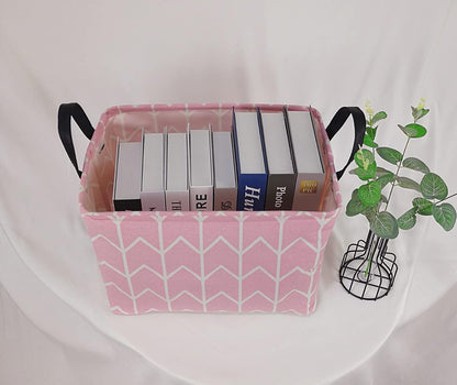 Pink Rectangular Storage Bin Shelf Basket Canvas Fabric Toy Box,Waterproof Coating Nursery Hamper with Handles,Gift Basket for Home,Office,Clothes,Books(Pink)