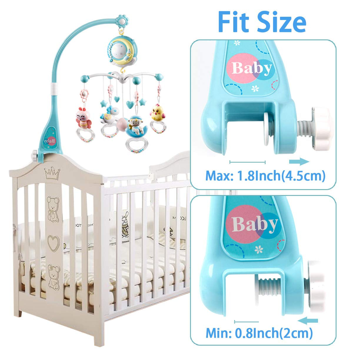 Baby Musical Mobile Crib with Music and Lights, Timing Function, Projection, Take-Along Rattle and Music Box for Babies Boy Girl Toddler Sleep