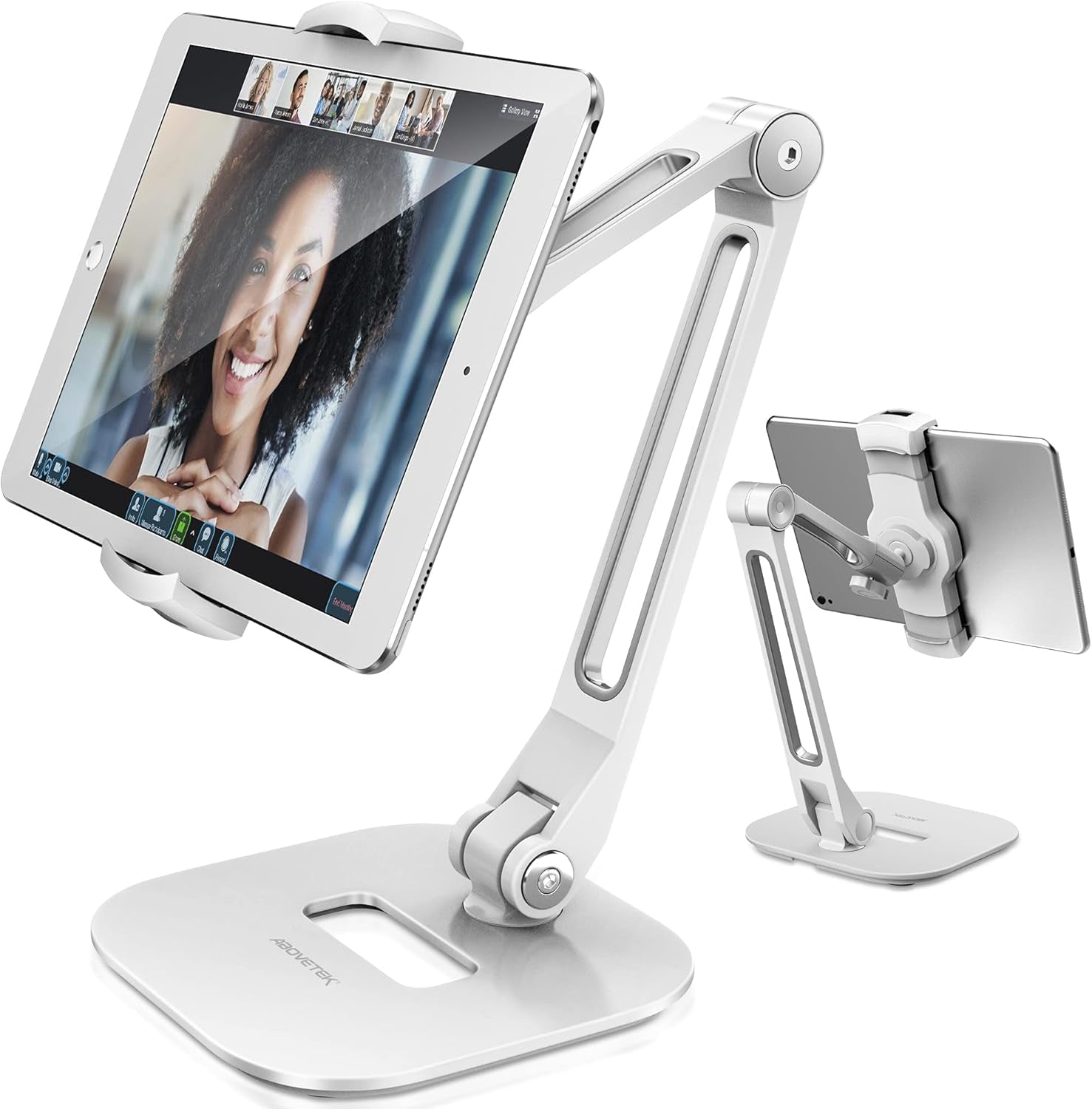 Ipad Stand Holder, Multi-Angle Adjustable Tablet Stand, 360° Swivel Ipad Stand Aluminum Desk Mount Fits 4”-11"(Diagonal) Ipad/Mini/Air/Pro for Business Kiosk Office – White