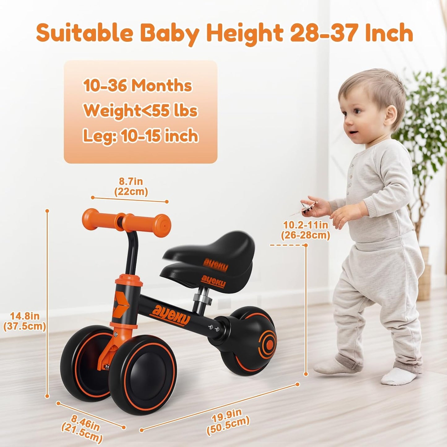 Baby Balance Bike for 1 Year Old Boy Gifts Toddler Bike for One Year Old Toys 1 St First Birthday Gifts Baby Toys 12-24 Months, Orange Black