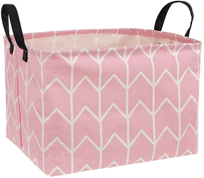 Pink Rectangular Storage Bin Shelf Basket Canvas Fabric Toy Box,Waterproof Coating Nursery Hamper with Handles,Gift Basket for Home,Office,Clothes,Books(Pink)