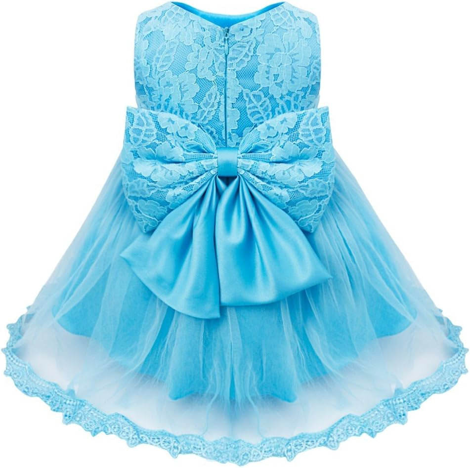 Baby Girls Lace Bowknot Flower Dress Wedding Pageant Baptism Christening Tutu Gown