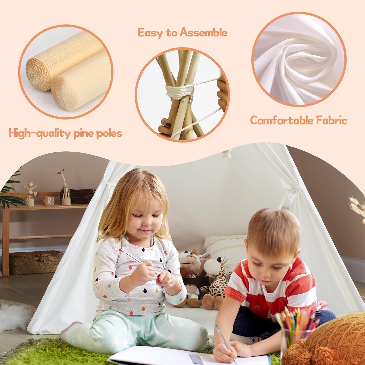 Kids Teepee Tent for Girls or Boys with Carry Case, Foldable Play Tent for Kids or Toddler Suit for Indoor and Outdoor Play, Protable Kids Playhouse Children Tent(Mat Not Included)