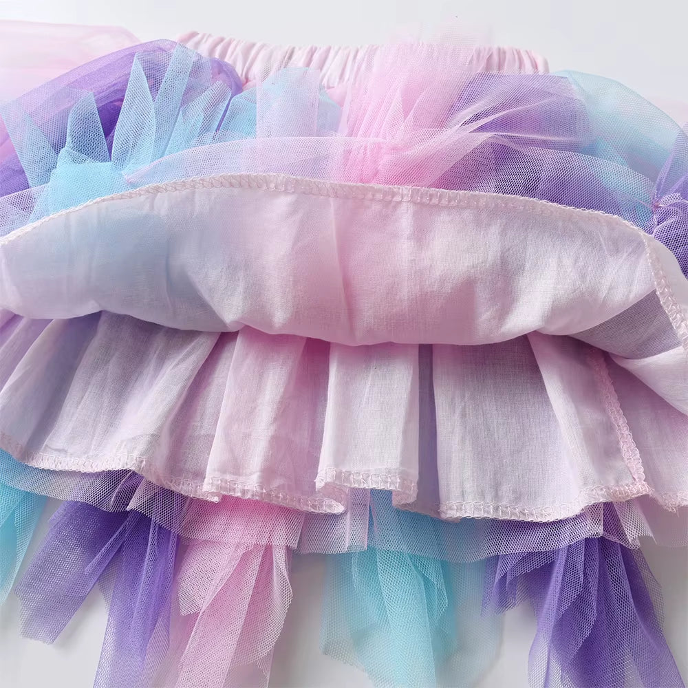 Girls Tutu Mesh Tulle Layered Skirts Kids Birthday Party Casual Performance Prom Princess Mini Skirt Children Clothes