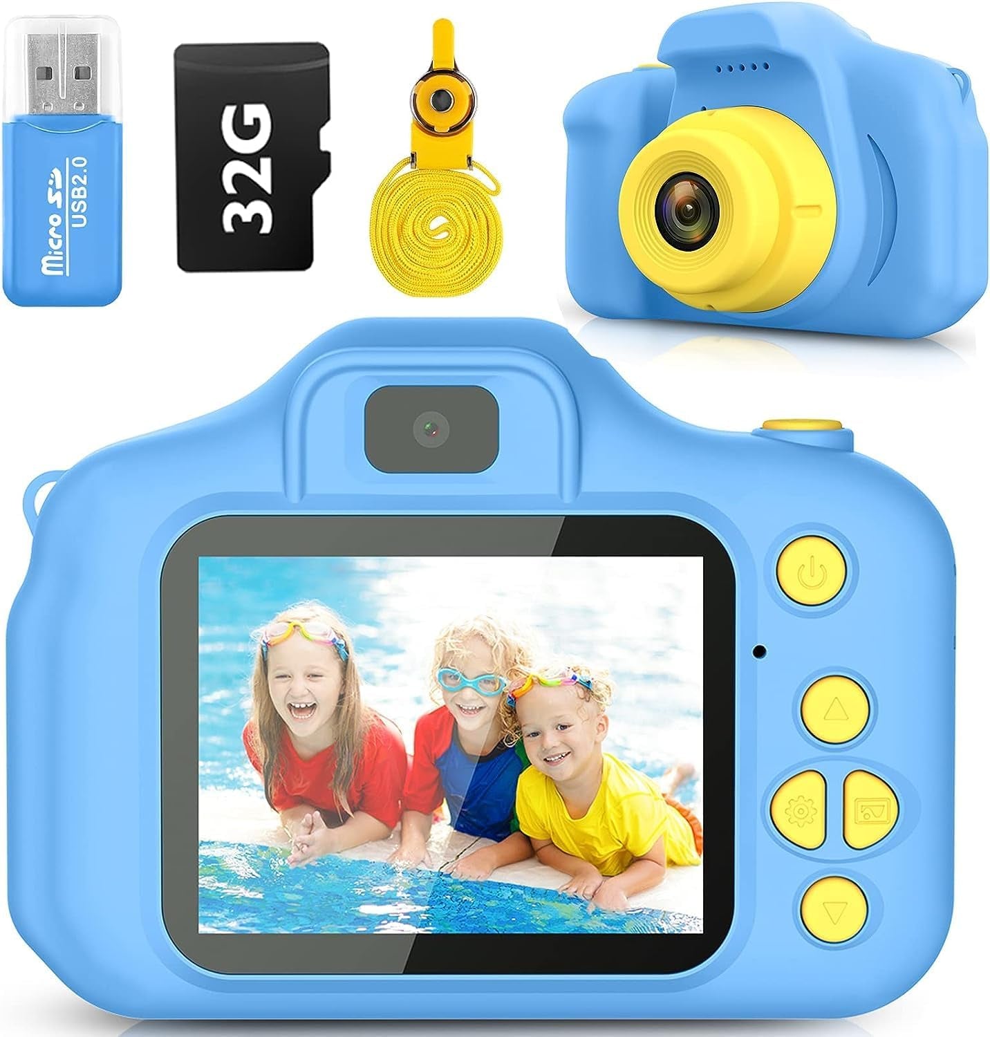 Kids Camera Toys Christmas Birthday Gifts for Boys and Girls Kids Toys 3-9 Year Old HD Digital Video Camera for Toddler 5 Puzzle Games with 32GB SD Card (Blue)