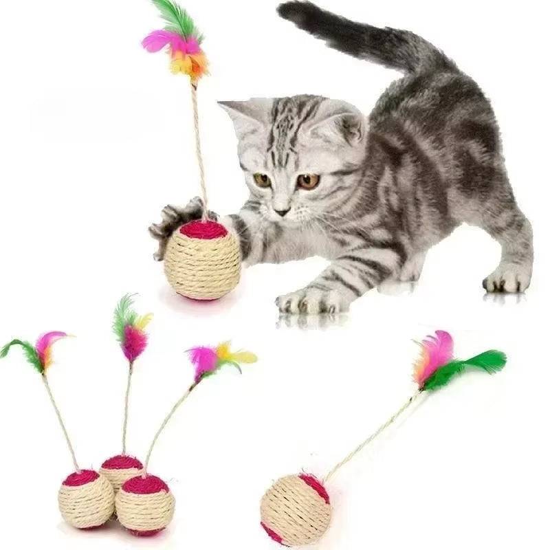 1PC Pet Toys Sisal Scratching Ball Training Interactive Toy for Kitten Pet Supplies Feather Toy Cat Toys Interactive