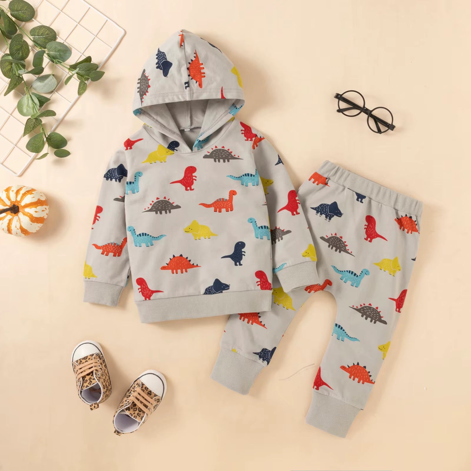 Newborn Baby Girls Boys Clothing Sets Dinosaur Print Hoodie Sweatshirt +Pants Winter Infant Outfits Tracksuit Children Clothes