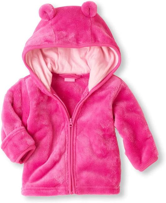 Infant Baby Boys Girls Fleece Ears Hat with Lined Hooded Zipper up Jacket Coat Tops Outwear Overcoat Warm Fall Winte