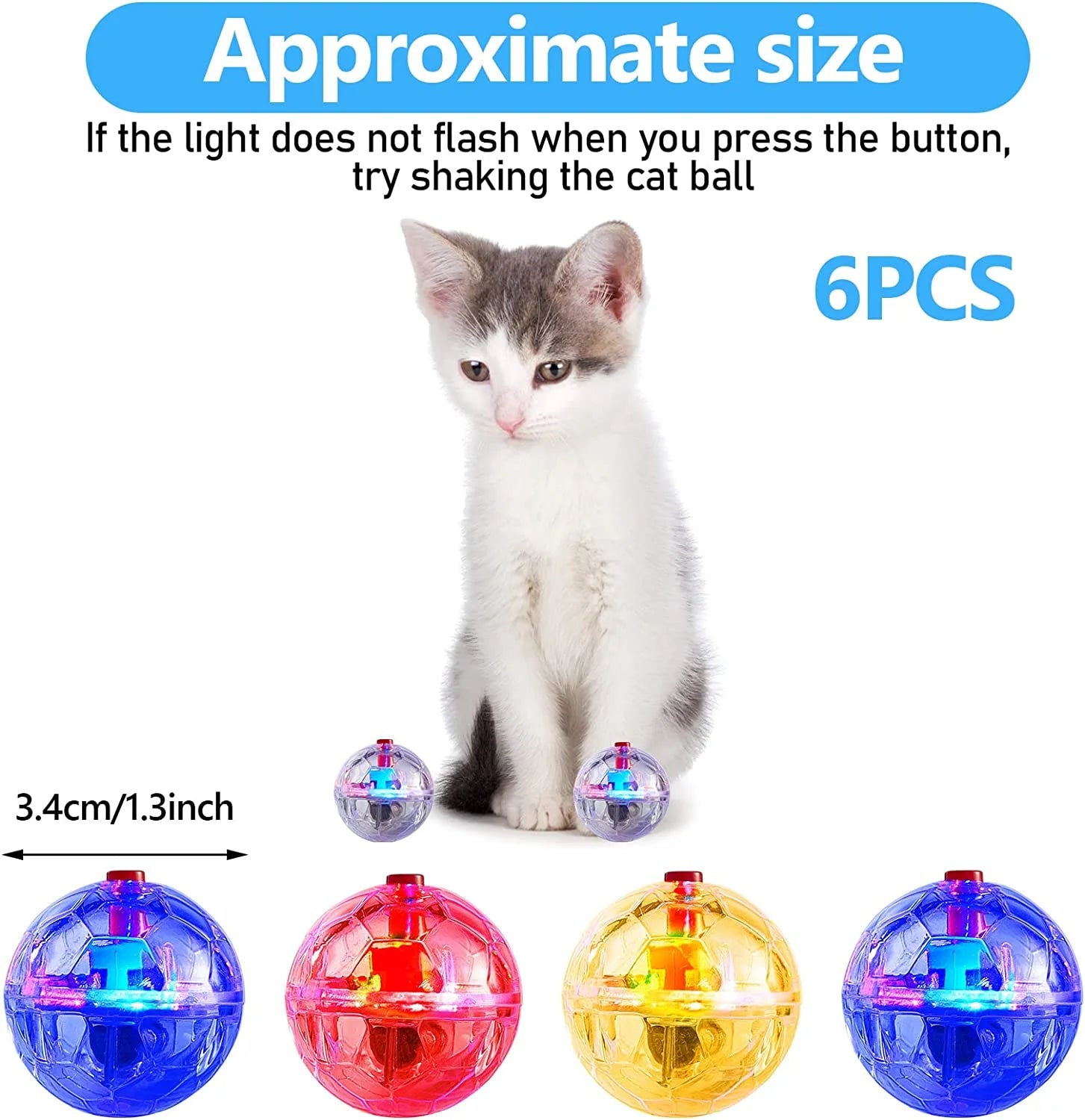 3 Pcs Light up Cat Balls, Led Motion Activated Cat Ball Cat Interactive Toys Exercise Ball for Kitten Dog Pet Animals Activity