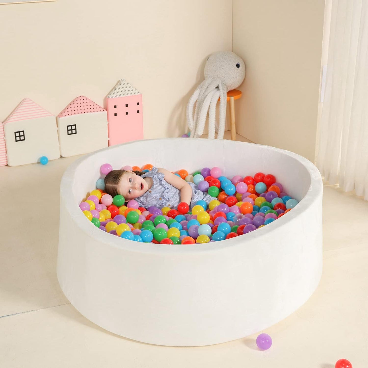 Extra Large Foam Ball Pit for Toddlers, 47X14 Inch Soft Baby Ball Pit with Washable Velvet Cover (Balls Not Included)-White