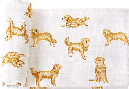 Baby Swaddle Blankets Dog, 70% Viscose from Bamboo and 30% Cotton Muslin Swaddle Blankets Boys Girls Swaddling Blanket Neutral for Newborn, Soft Large 47" X 47", Golden Retriever Dog